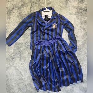 Wednesday Adams Enid Blue and Black Striped Blazer and Skirt Set Costume Kids S